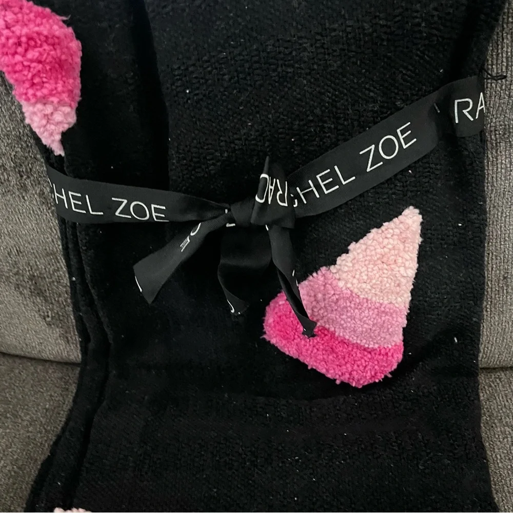 NEW NWT Rachel Zoe Halloween Black Pink Candy Corn Throw Blanket 50” X 60”